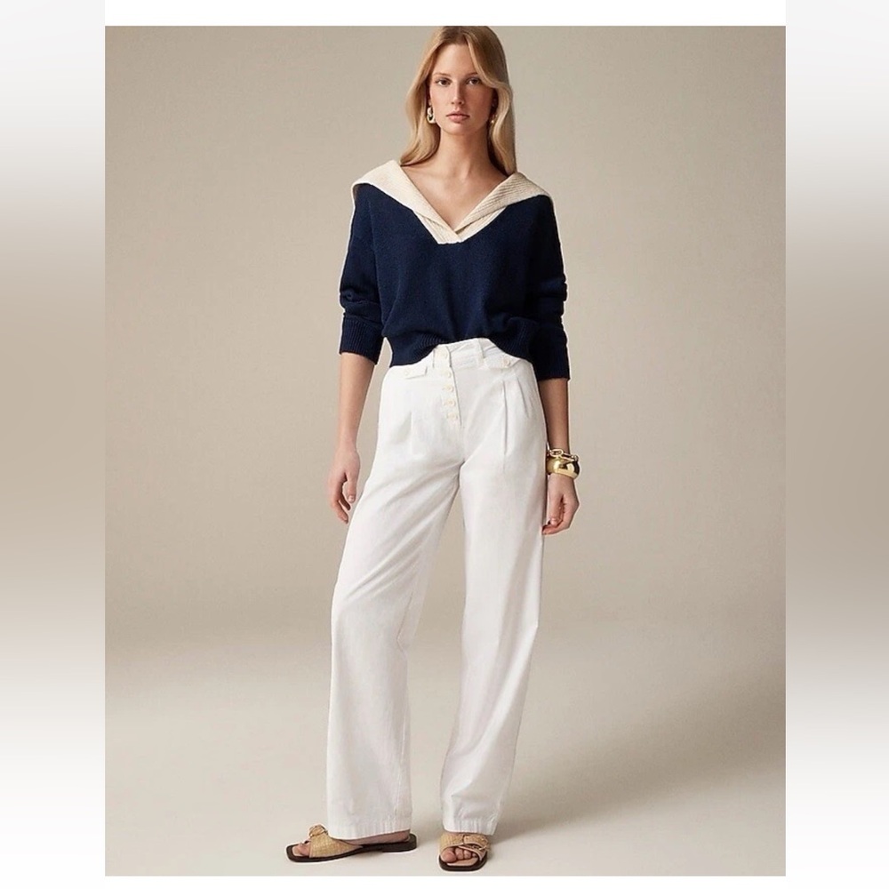 NWT J.Crew Pleated button-front pant in chino High rise 6T Tall White Preppy